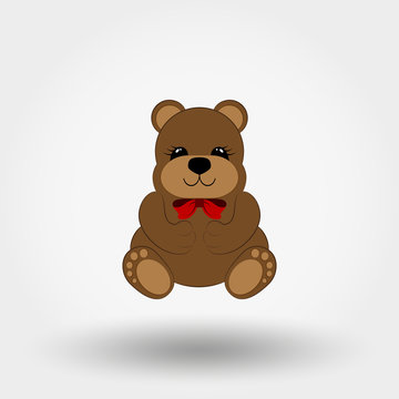 Teddy bear baby with red bow. Icon. Vector. Flat.