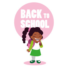 little student girl black with school bag