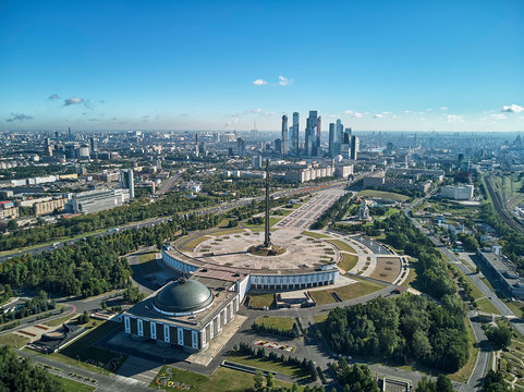 Poklonnaya Hill in Moscow, Russia, aerial drone view