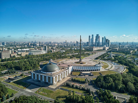 Poklonnaya Hill in Moscow, Russia, aerial drone view