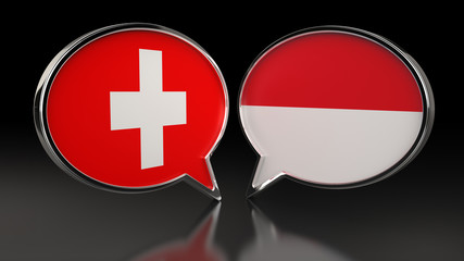 Switzerland and Monaco flags with Speech Bubbles. 3D illustration