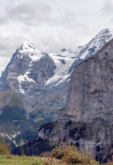 Murren mountains in Switzerland on a cloudy day