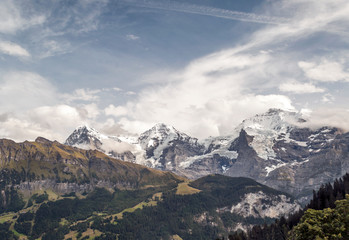 Murren mountains in Switzerland on a cloudy day