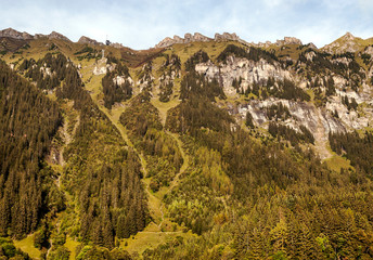 Murren mountains in Switzerland on a cloudy day