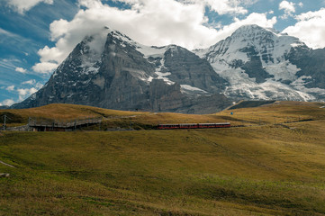 Murren mountains in Switzerland on a cloudy day