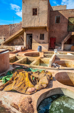 Tanneries in old medina of Marrakech, Morocco