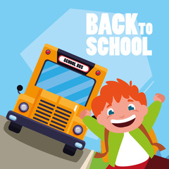 happy student boy in the school bus stop scene
