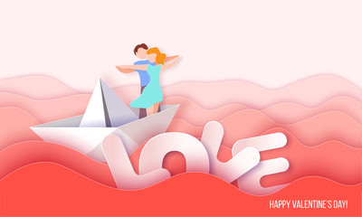 Valentines day card with couple in love heart