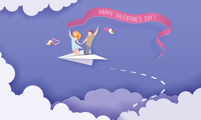 Valentines day card with couple in love heart