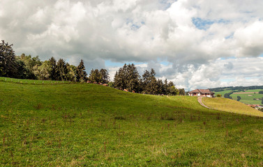 Murren mountains in Switzerland on a cloudy day