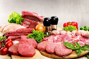Fresh Raw Meat Background with vegetables
