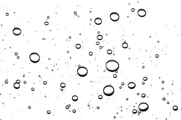 Black bubbles round shapes isolated on white. Fizzy water closeup detail background. Cosmetics gel texture.