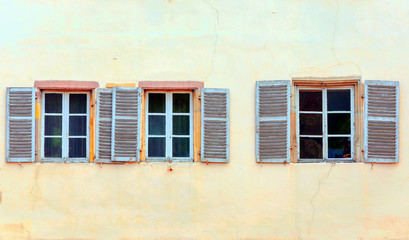 Facades of colorful houses in Alsace in northern France on a sunny day