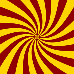 A colorful pinwheel illustration, bended twisted rays, red and yellow. Clean warm style.