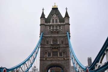 Fototapeta na wymiar Tower Bridge, single tower closeup. London, United Kingdom.