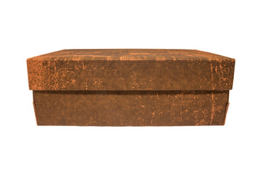 Cardboard box with the lid closed on a white isolated background