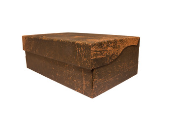 Cardboard box with the lid closed on a white isolated background