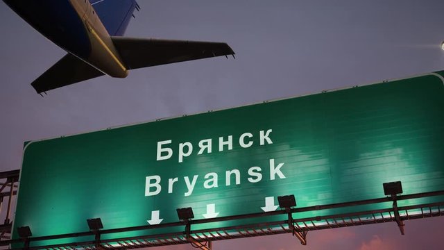 Airplane Take off Bryansk during a wonderful sunrise