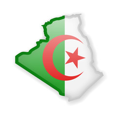 Algeria flag and outline of the country on a white background.