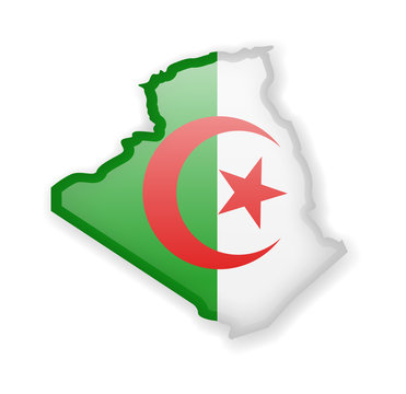 recommend clip art: Algeria flag and outline of the country on a white background.