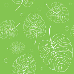 White Palm Leaves Tropical vector isolated illustration on green background, Pattern  for summer set