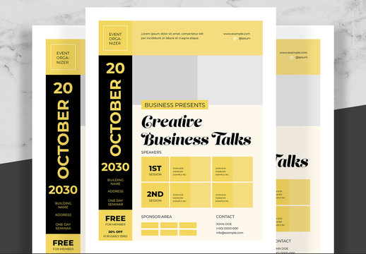 Business Flyer Layout with Yellow Accents