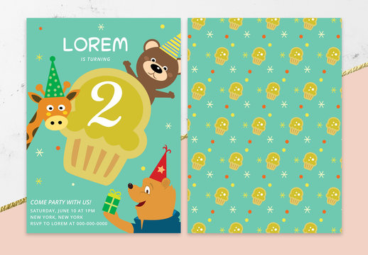 Birthday Party Card Layout with Animals