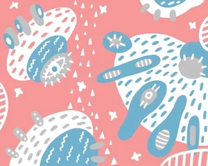 Printed kitchen splashbacks Cosmos Abstract pink background with elements and points. Vector seamless pink background with white and blue spots and gray dots. White dots, lines, crosses