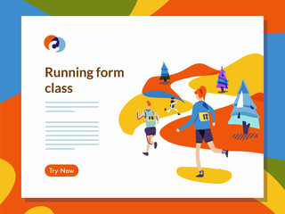 Running website template illustration in mixcolor style vector
