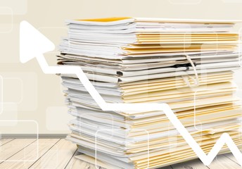 File folders with documents isolated on white background