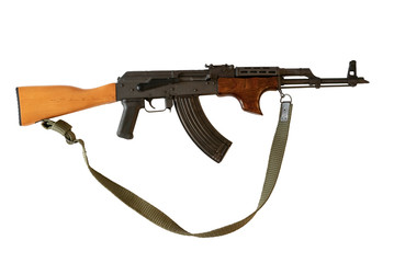 Naklejka premium AK-47 with sling on white background