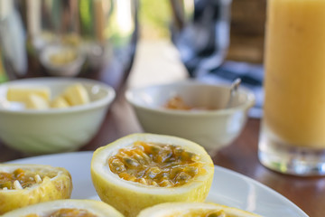 Beautifully served breakfast on terrace, hotel, resort