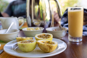 Beautifully served breakfast on terrace, hotel, resort