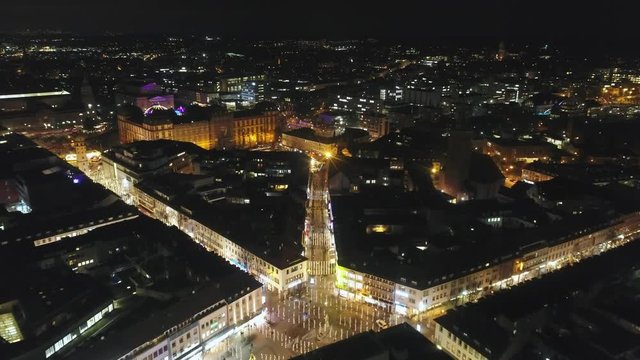 Aerial view: Darmstadt at night before Christmas