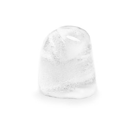 Melting ice cube on white background. Frozen liquid