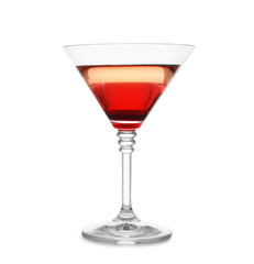 Delicious martini cocktail on white background. Space for text
