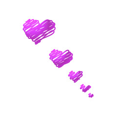 Scribbled hand drawn hearts in a growing line of heart drawings with a pink gradient color and handwritten style.  Vector icon art design