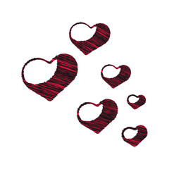 Red & black ink hearts with a scribbled hand drawn pen style vector heart shapes design isolated on a white background