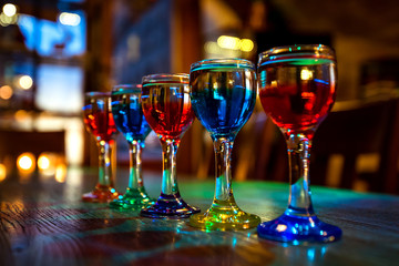 cocktail bar multicolored cocktails in glass glasses
