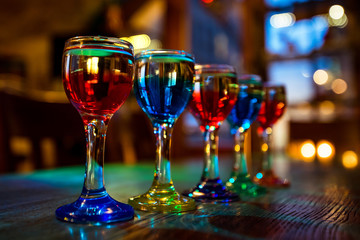 cocktail bar multicolored cocktails in glass glasses