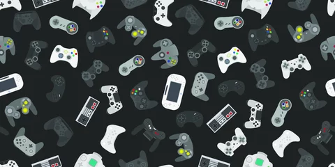 Foto auf Acrylglas Für ihn Videospiel-Controller Gamepad Hintergrund Gadgets nahtloses Muster