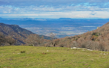 Naklejka premium France view over the Roussillon plain from the Albera mountain range, Pyrenees Orientales