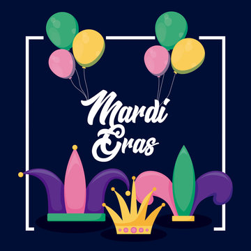 mardi gras card set icons