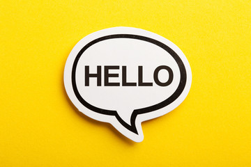 Hello Speech Bubble Isolated On Yellow Background © christianchan
