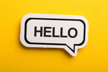 Hello Speech Bubble Isolated On Yellow Background