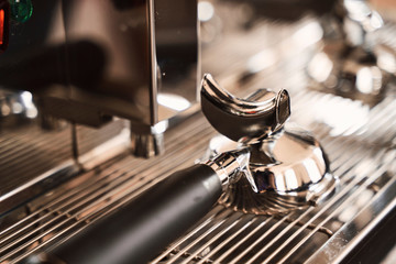 espresso machine and acessories in a nice vintage restaurant 