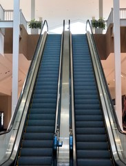 Modern up and down escalators at a shopping mall