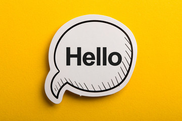 Hello Speech Bubble Isolated On Yellow Background