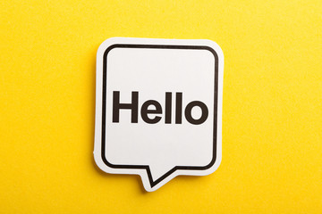 Hello Speech Bubble Isolated On Yellow Background