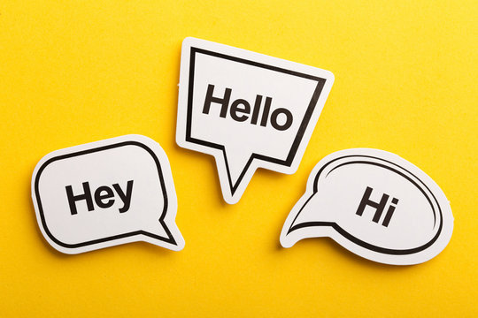 Hello Speech Bubble Isolated On Yellow Background